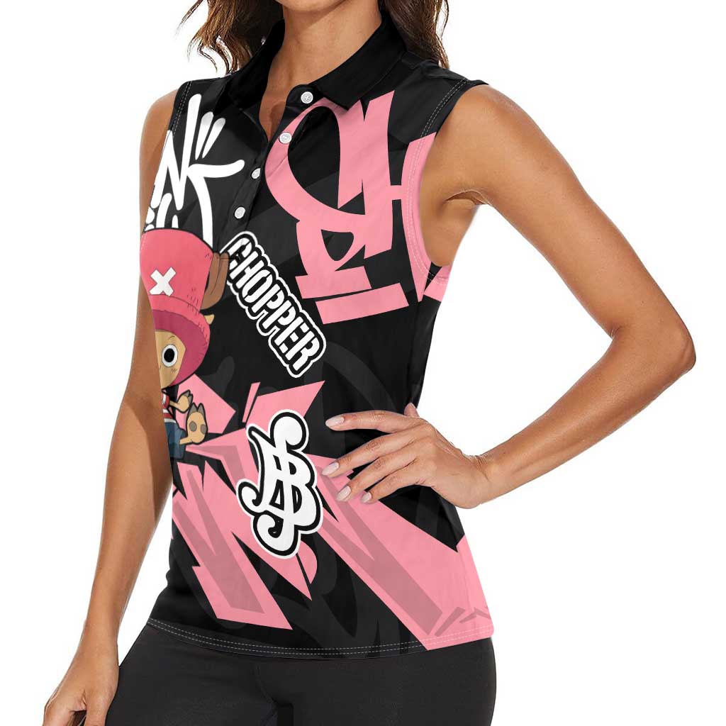 Tony Tony Chopper One Piece Women Sleeveless Polo Shirt Graffiti Street Art Anime Collage