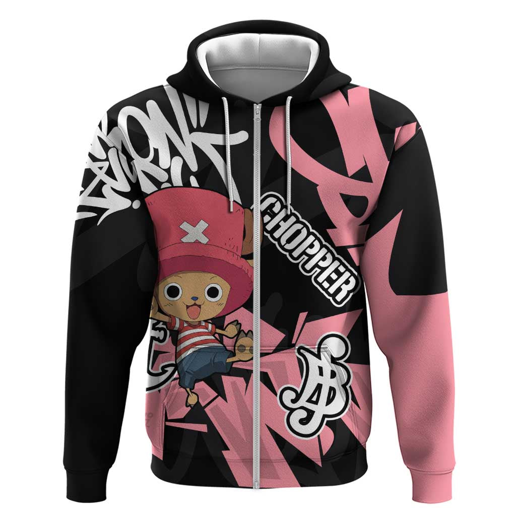 Tony Tony Chopper One Piece Zip Hoodie Graffiti Street Art Anime Collage