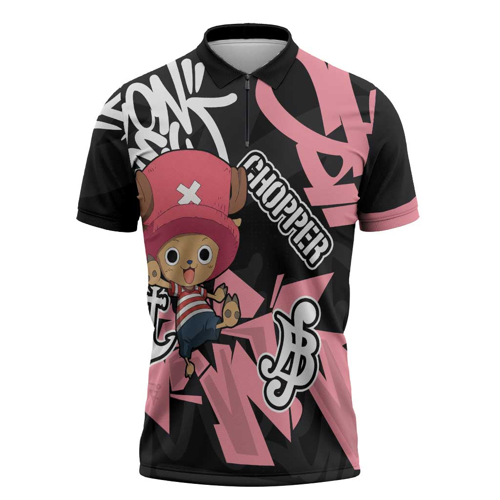 Tony Tony Chopper One Piece Zipper Polo Shirt Graffiti Street Art Anime Collage