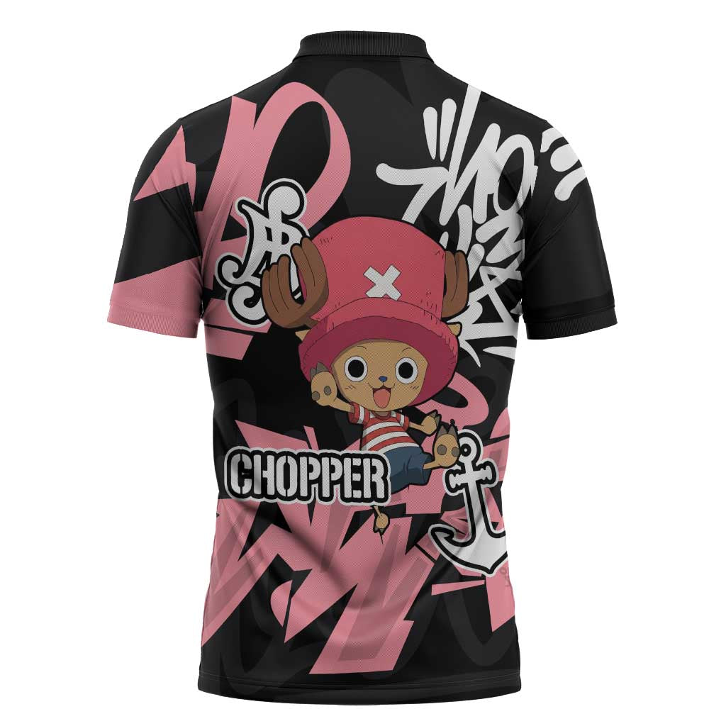 Tony Tony Chopper One Piece Zipper Polo Shirt Graffiti Street Art Anime Collage