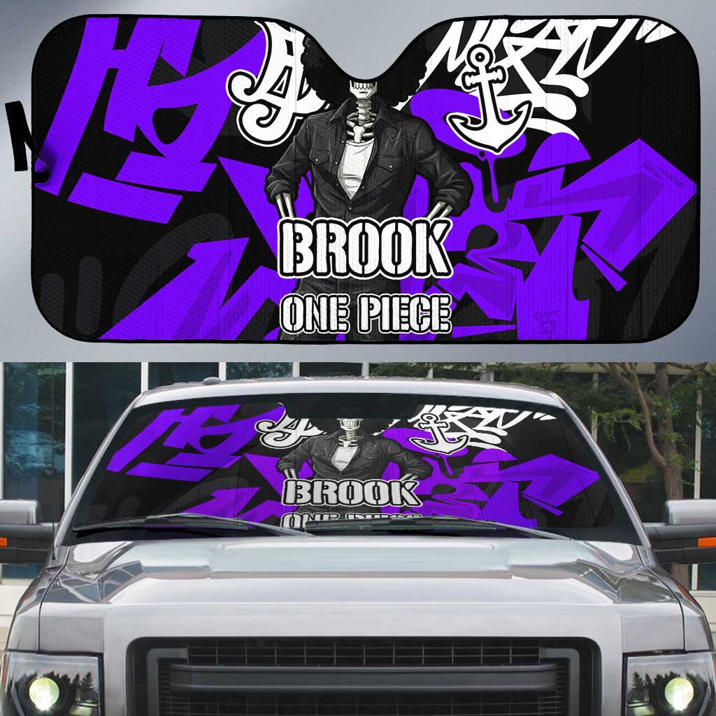 Brook One Piece Auto Sun Shade Graffiti Street Art Anime Collage