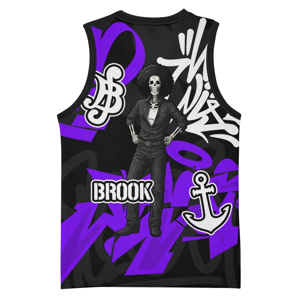Brook One Piece Basketball Jersey Graffiti Street Art Anime Collage
