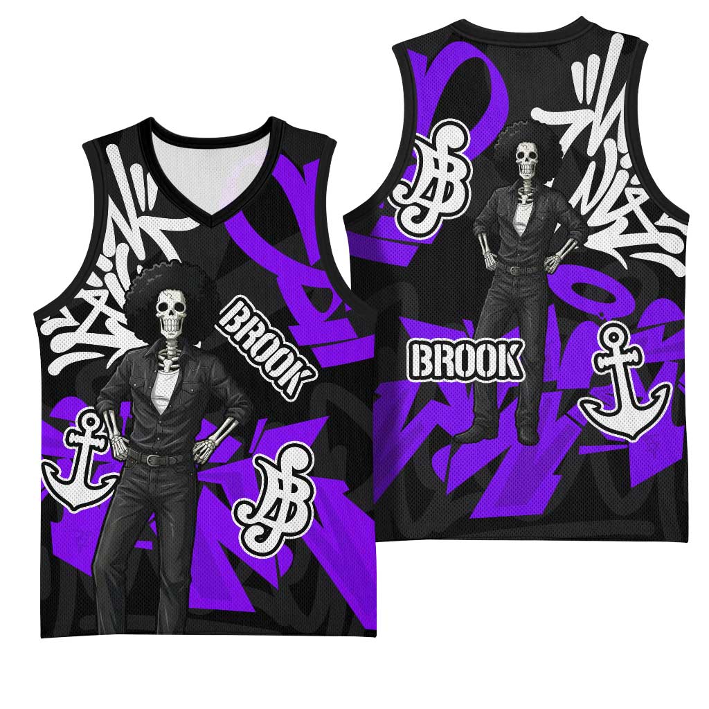 Brook One Piece Basketball Jersey Graffiti Street Art Anime Collage