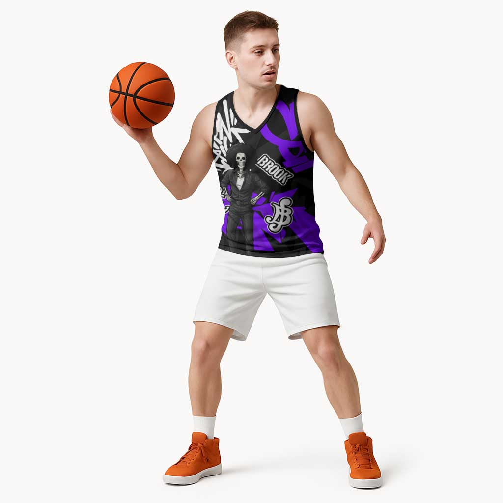 Brook One Piece Basketball Jersey Graffiti Street Art Anime Collage