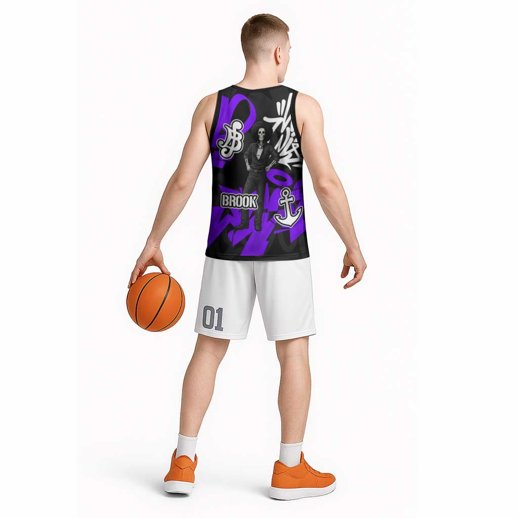 Brook One Piece Basketball Jersey Graffiti Street Art Anime Collage