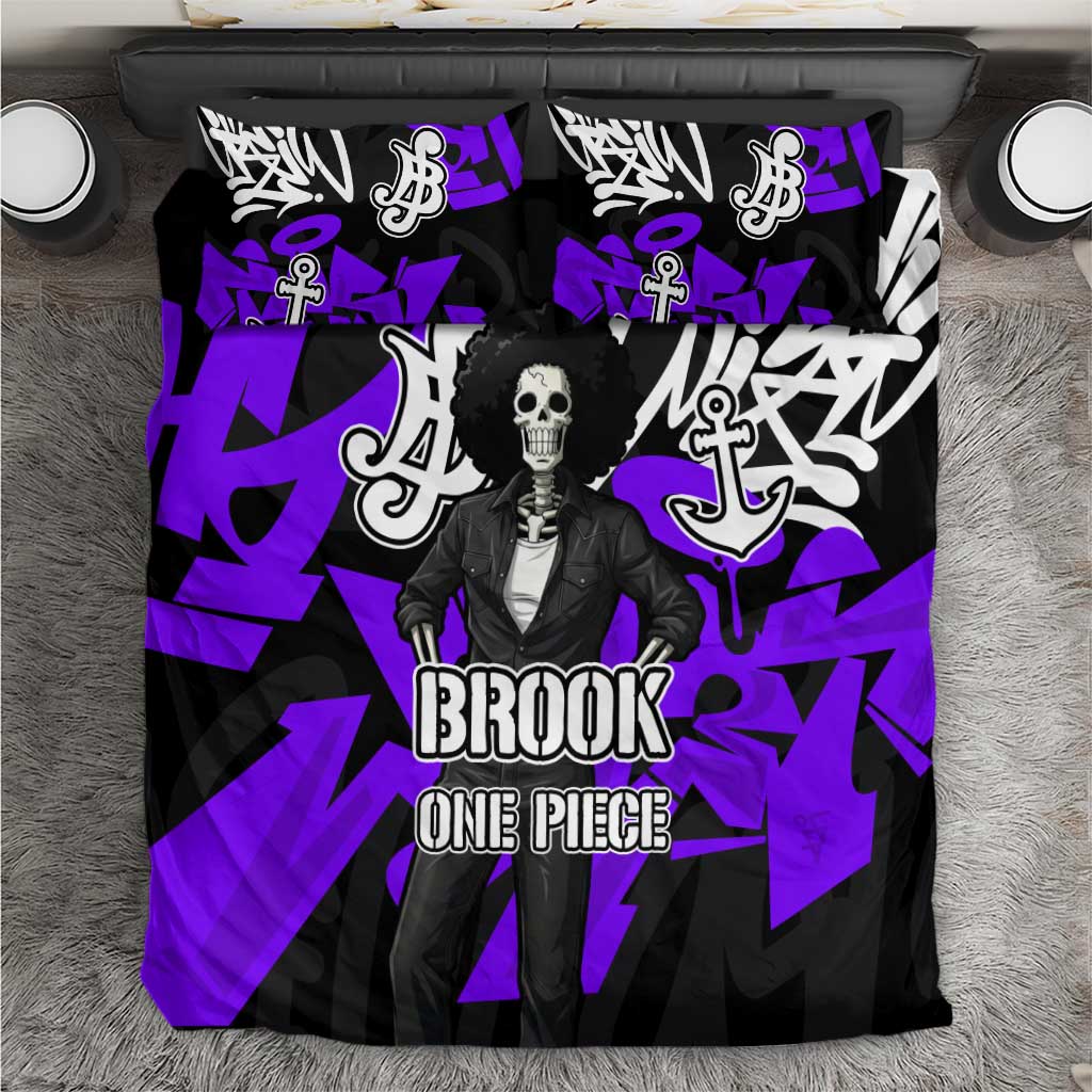 Brook One Piece Bedding Set Graffiti Street Art Anime Collage
