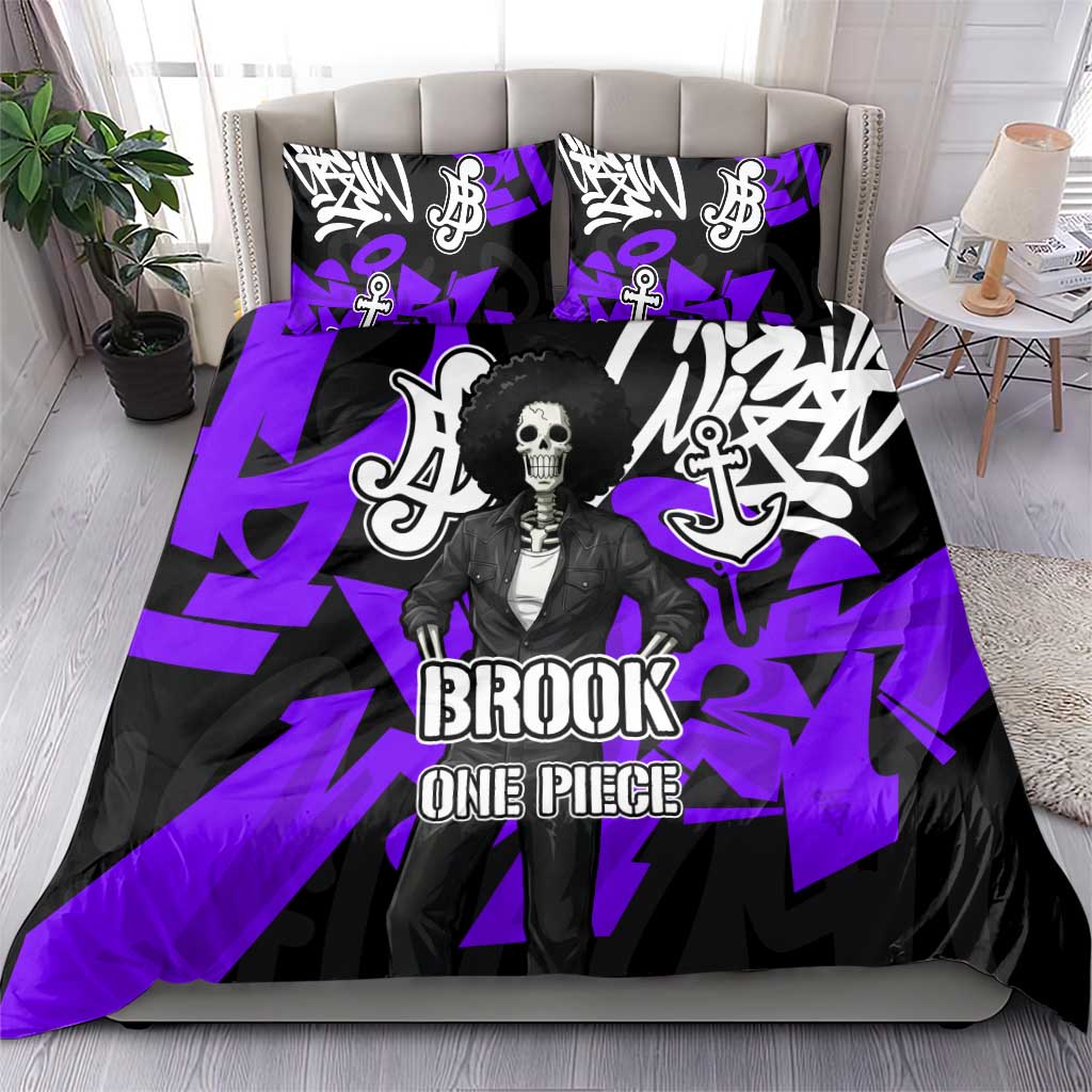 Brook One Piece Bedding Set Graffiti Street Art Anime Collage