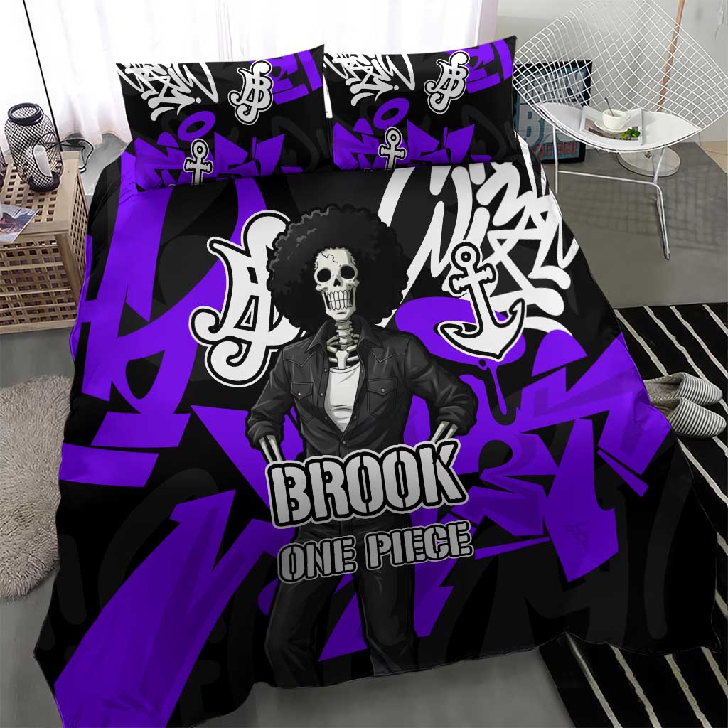Brook One Piece Bedding Set Graffiti Street Art Anime Collage