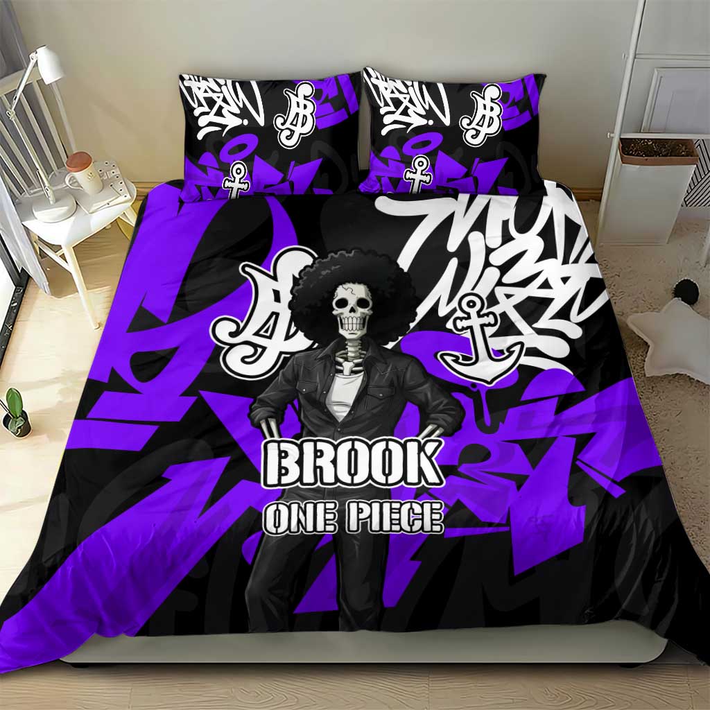 Brook One Piece Bedding Set Graffiti Street Art Anime Collage