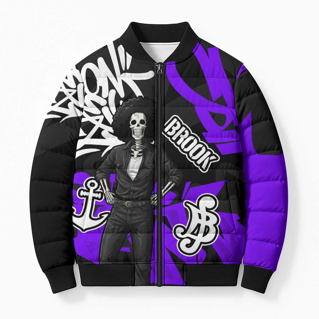Brook One Piece Bomber Puffer Jacket Graffiti Street Art Anime Collage