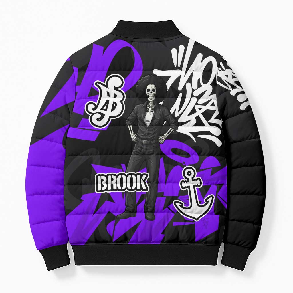 Brook One Piece Bomber Puffer Jacket Graffiti Street Art Anime Collage
