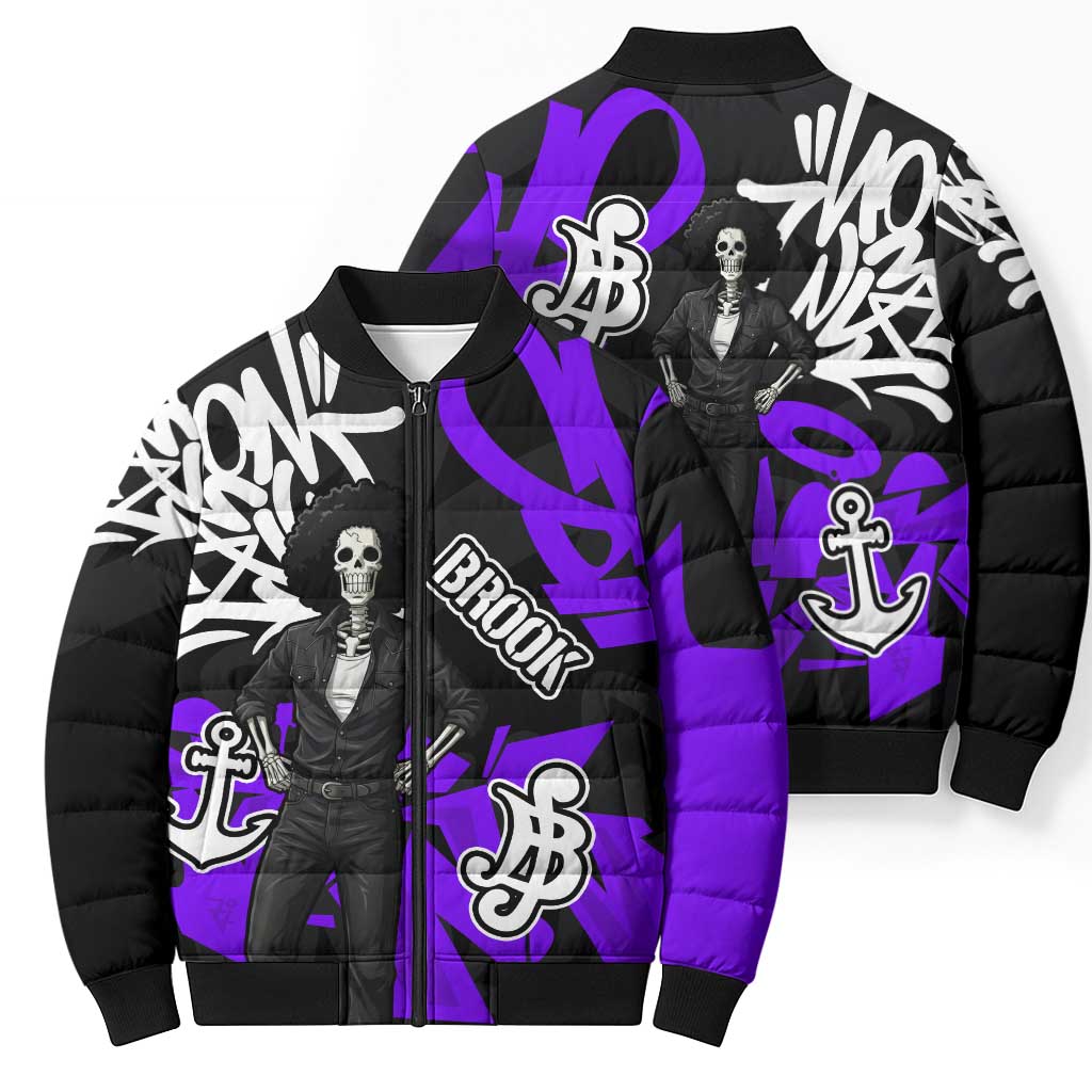 Brook One Piece Bomber Puffer Jacket Graffiti Street Art Anime Collage