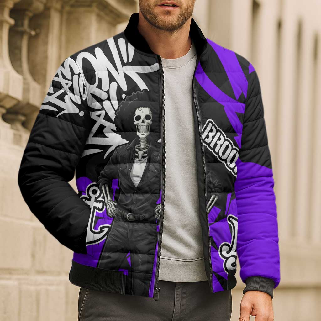 Brook One Piece Bomber Puffer Jacket Graffiti Street Art Anime Collage