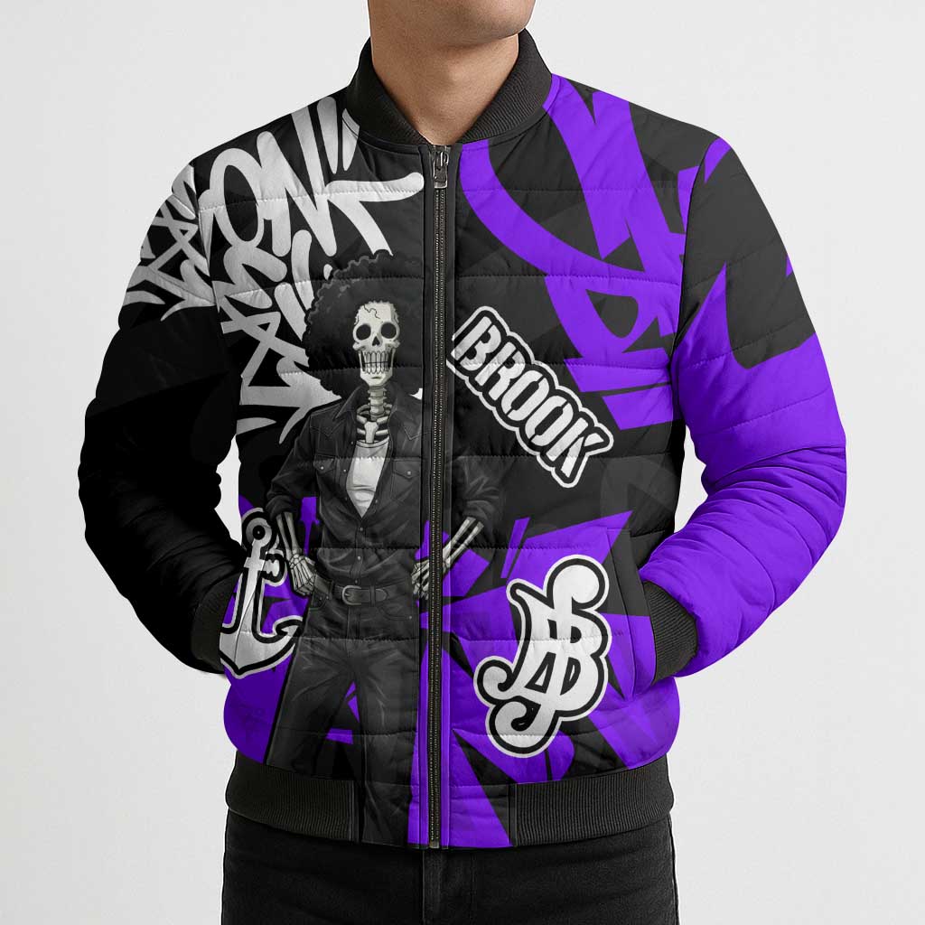 Brook One Piece Bomber Puffer Jacket Graffiti Street Art Anime Collage