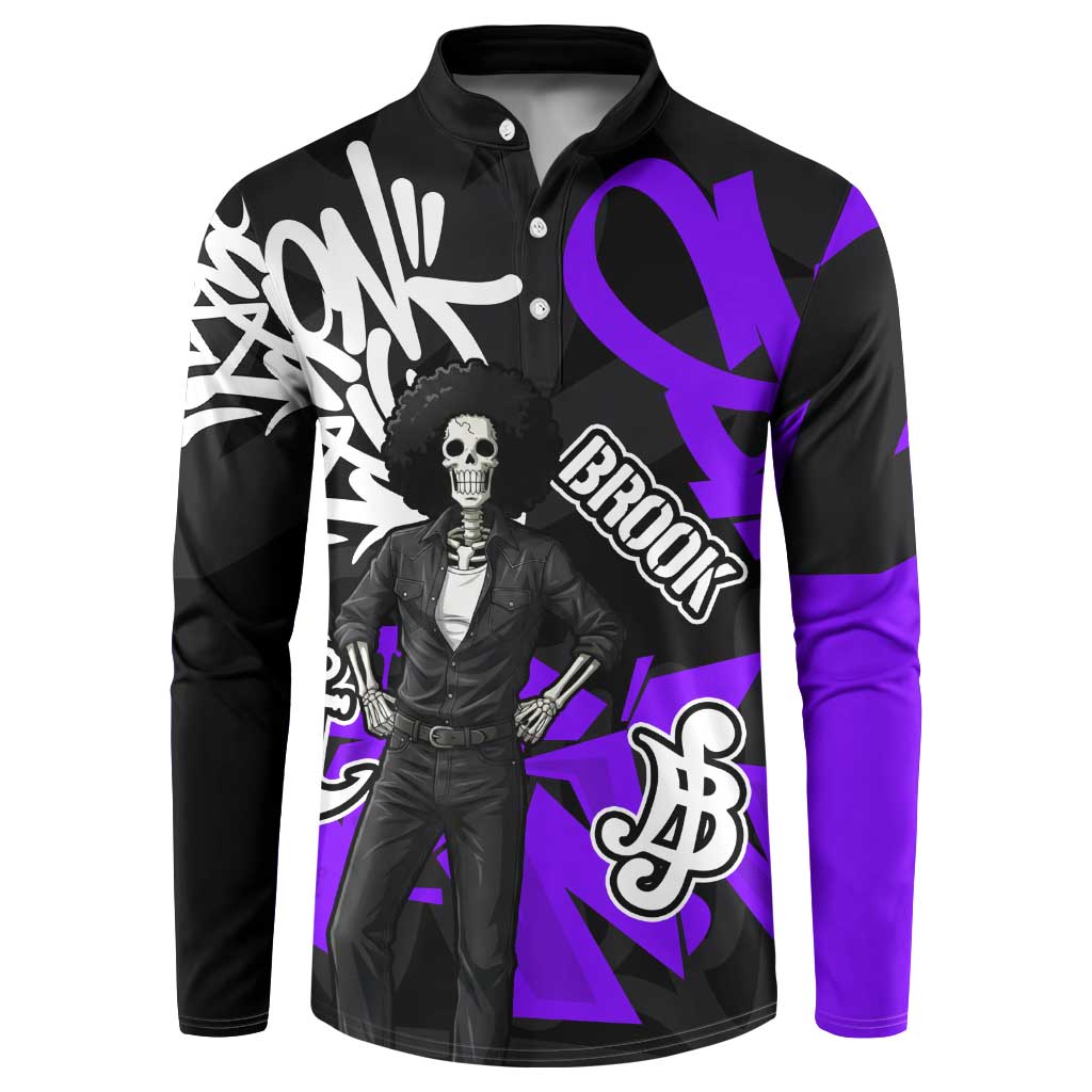 Brook One Piece Button Sweatshirt Graffiti Street Art Anime Collage