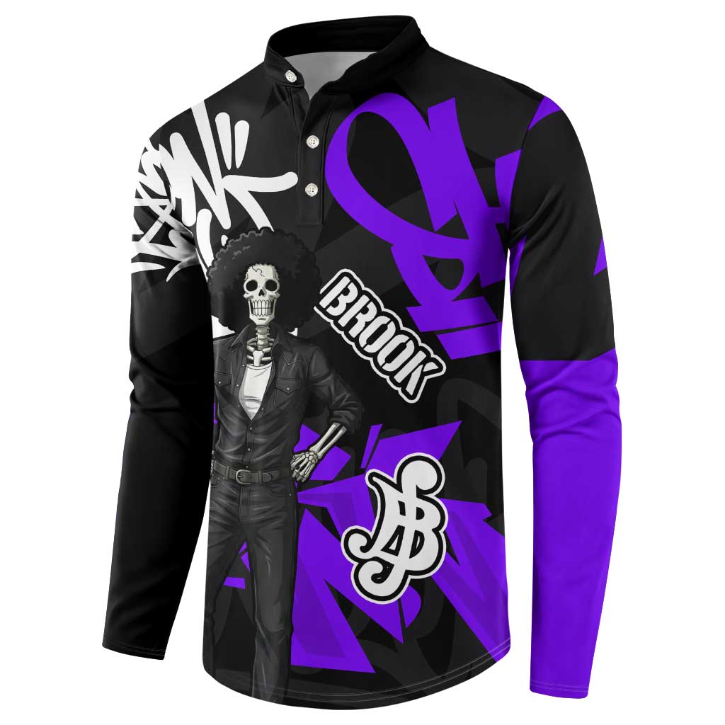 Brook One Piece Button Sweatshirt Graffiti Street Art Anime Collage