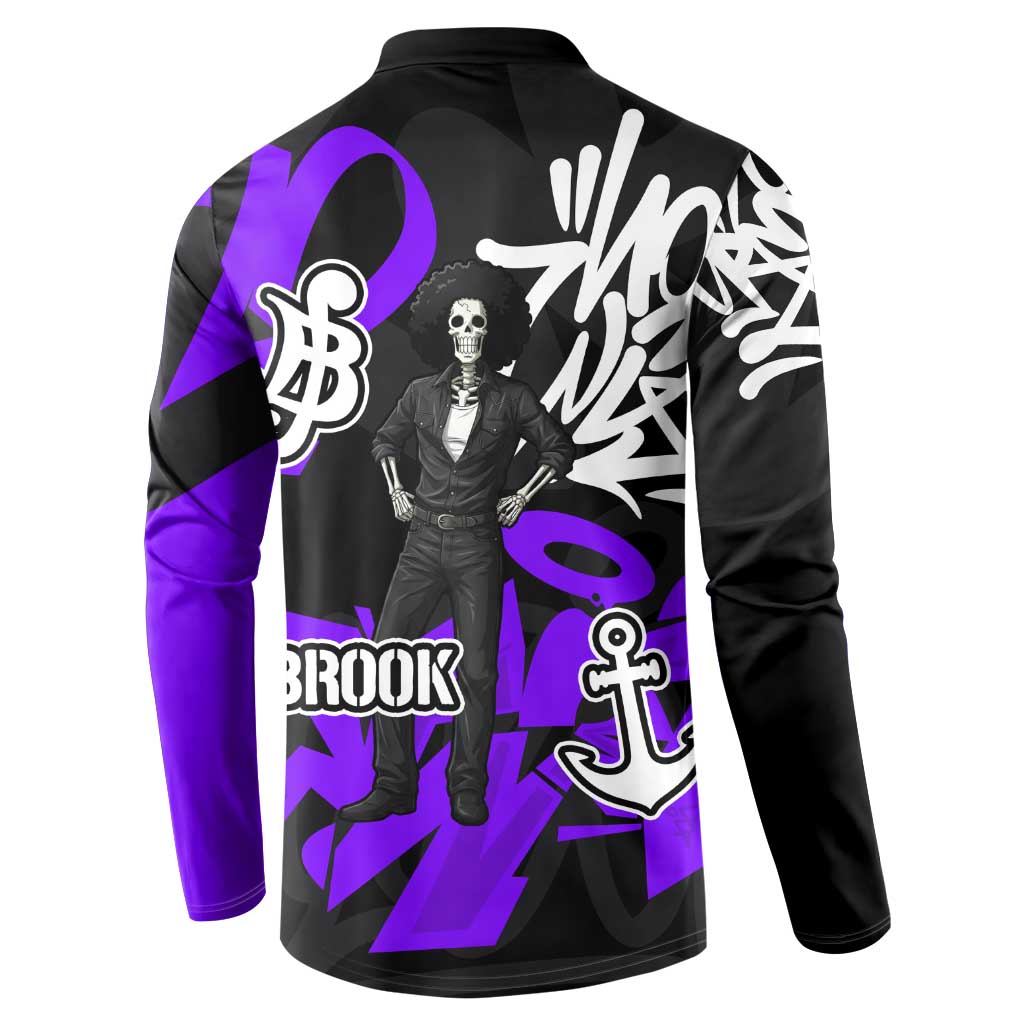 Brook One Piece Button Sweatshirt Graffiti Street Art Anime Collage