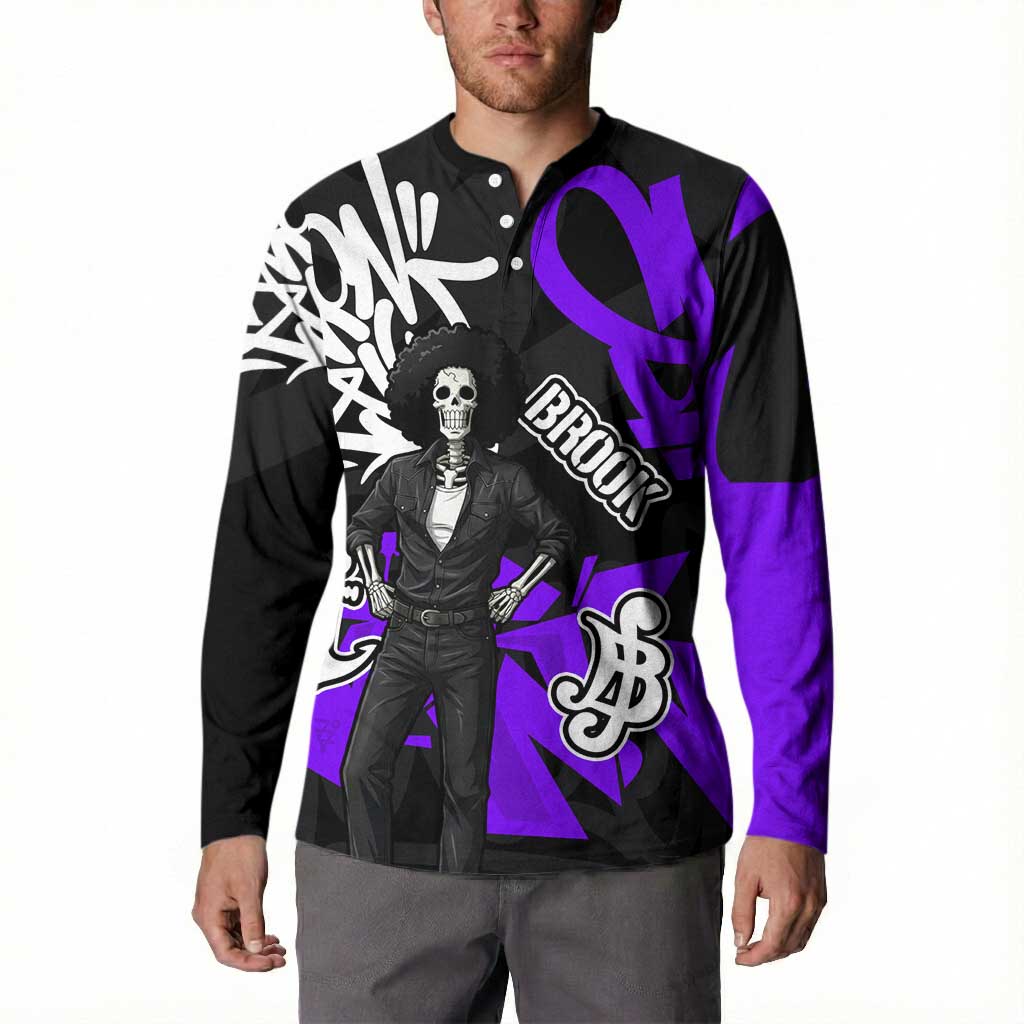 Brook One Piece Button Sweatshirt Graffiti Street Art Anime Collage
