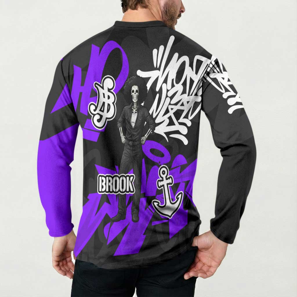 Brook One Piece Button Sweatshirt Graffiti Street Art Anime Collage