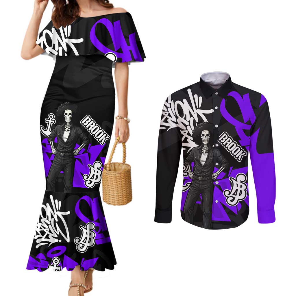 Brook One Piece Couples Matching Mermaid Dress and Long Sleeve Button Shirt Graffiti Street Art Anime Collage
