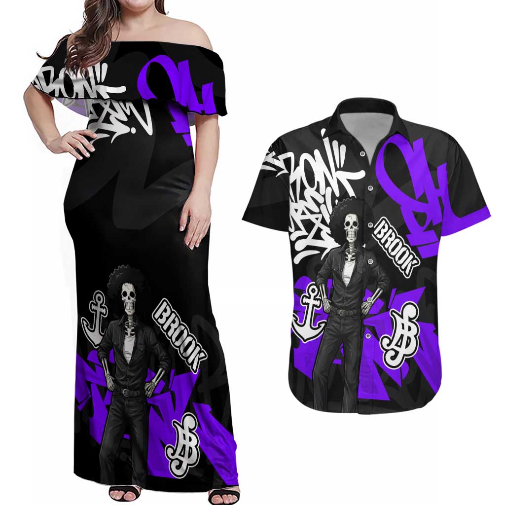 Brook One Piece Couples Matching Off Shoulder Maxi Dress and Hawaiian Shirt Graffiti Street Art Anime Collage
