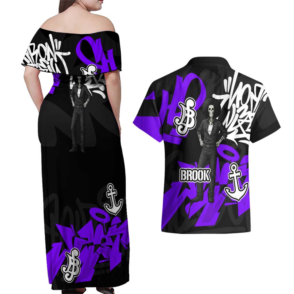 Brook One Piece Couples Matching Off Shoulder Maxi Dress and Hawaiian Shirt Graffiti Street Art Anime Collage