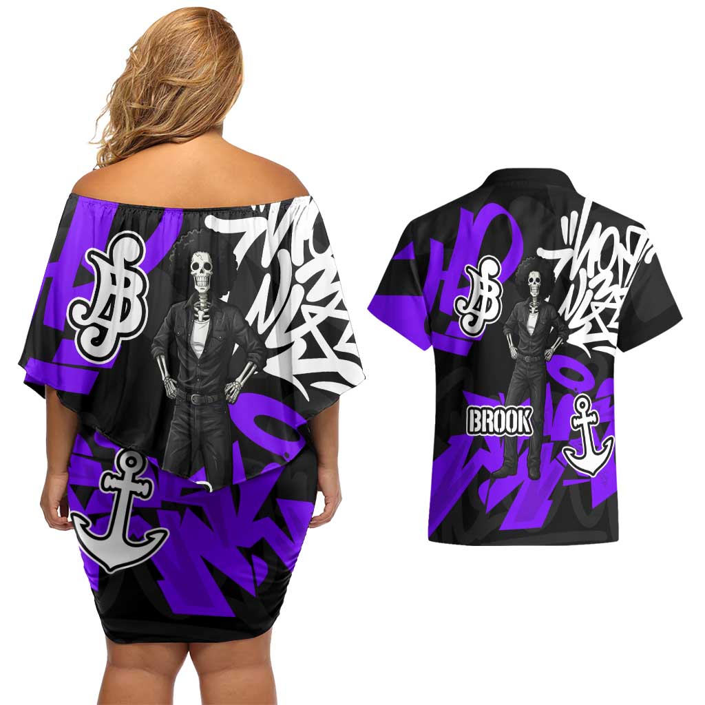 Brook One Piece Couples Matching Off Shoulder Short Dress and Hawaiian Shirt Graffiti Street Art Anime Collage