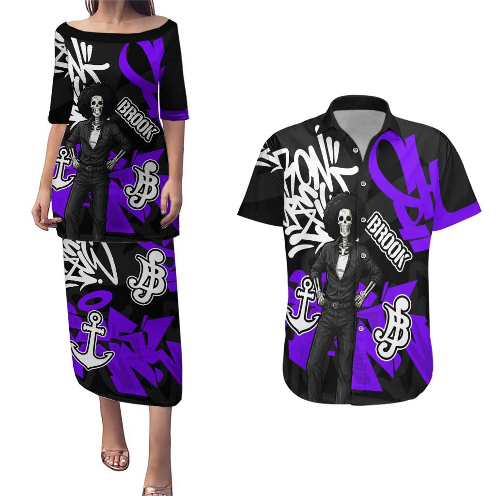Brook One Piece Couples Matching Puletasi and Hawaiian Shirt Graffiti Street Art Anime Collage