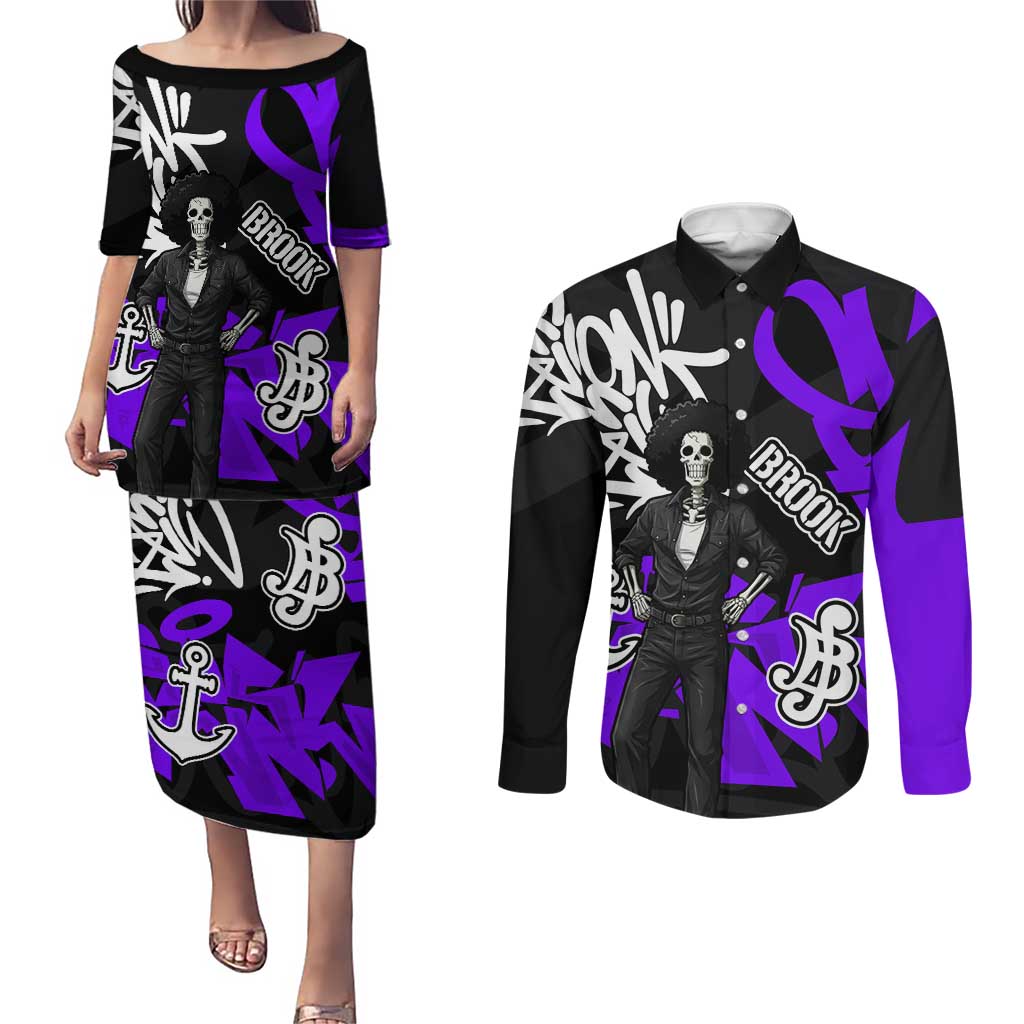 Brook One Piece Couples Matching Puletasi and Long Sleeve Button Shirt Graffiti Street Art Anime Collage