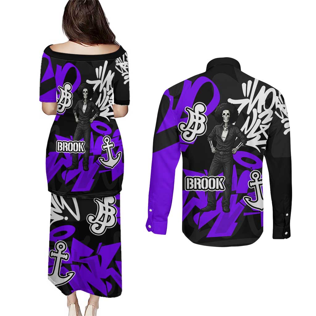 Brook One Piece Couples Matching Puletasi and Long Sleeve Button Shirt Graffiti Street Art Anime Collage