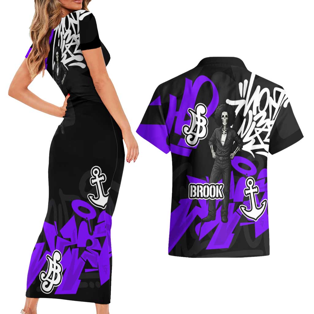 Brook One Piece Couples Matching Short Sleeve Bodycon Dress and Hawaiian Shirt Graffiti Street Art Anime Collage