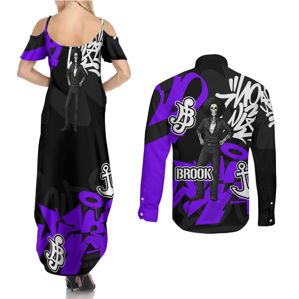 Brook One Piece Couples Matching Summer Maxi Dress and Long Sleeve Button Shirt Graffiti Street Art Anime Collage