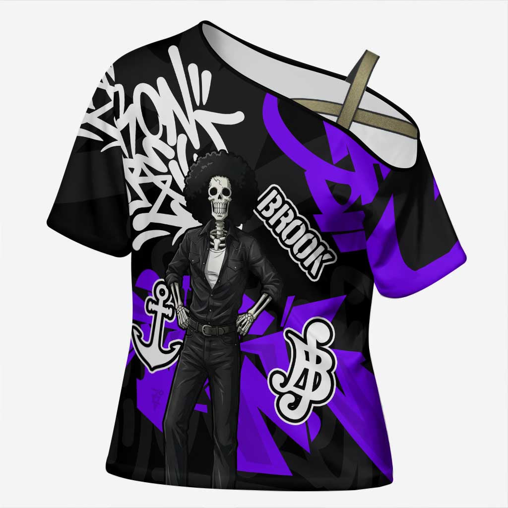 Brook One Piece Cross Shoulder Shirt Graffiti Street Art Anime Collage