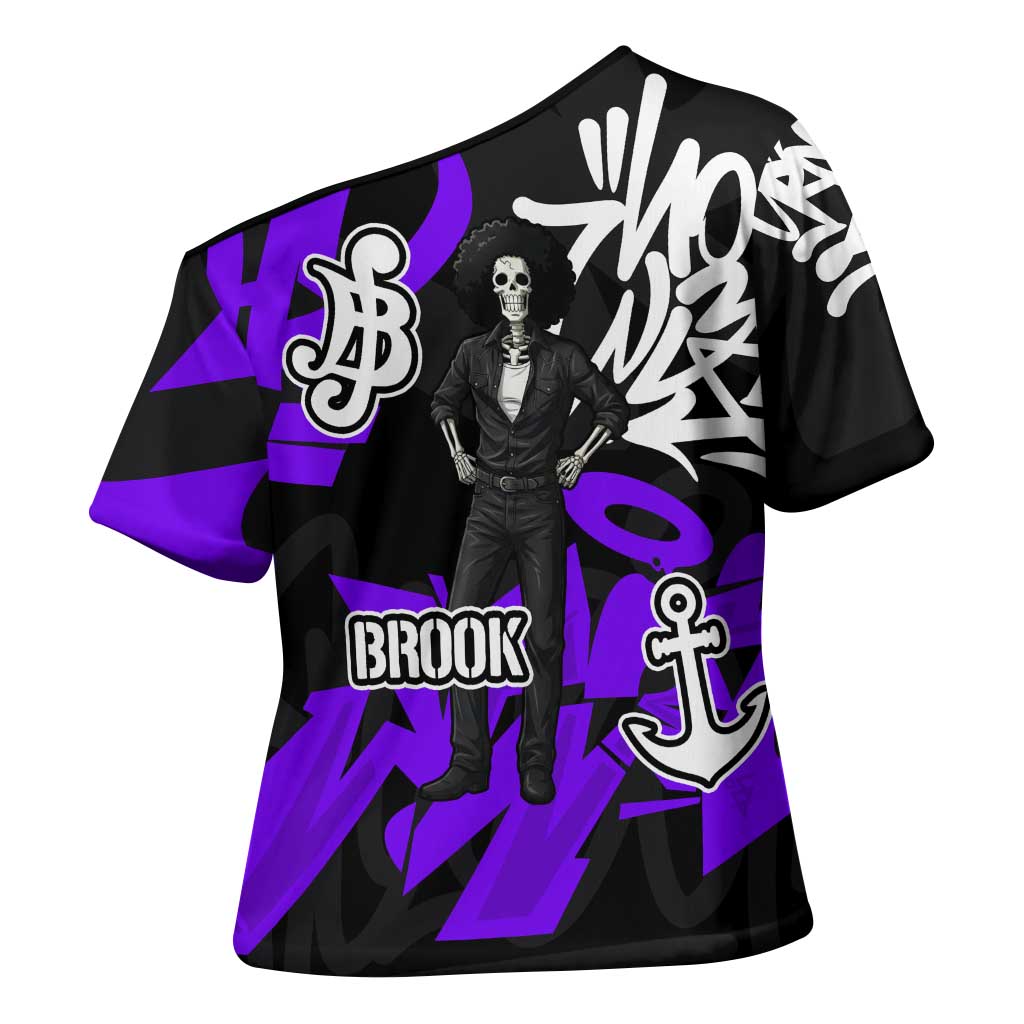 Brook One Piece Cross Shoulder Shirt Graffiti Street Art Anime Collage