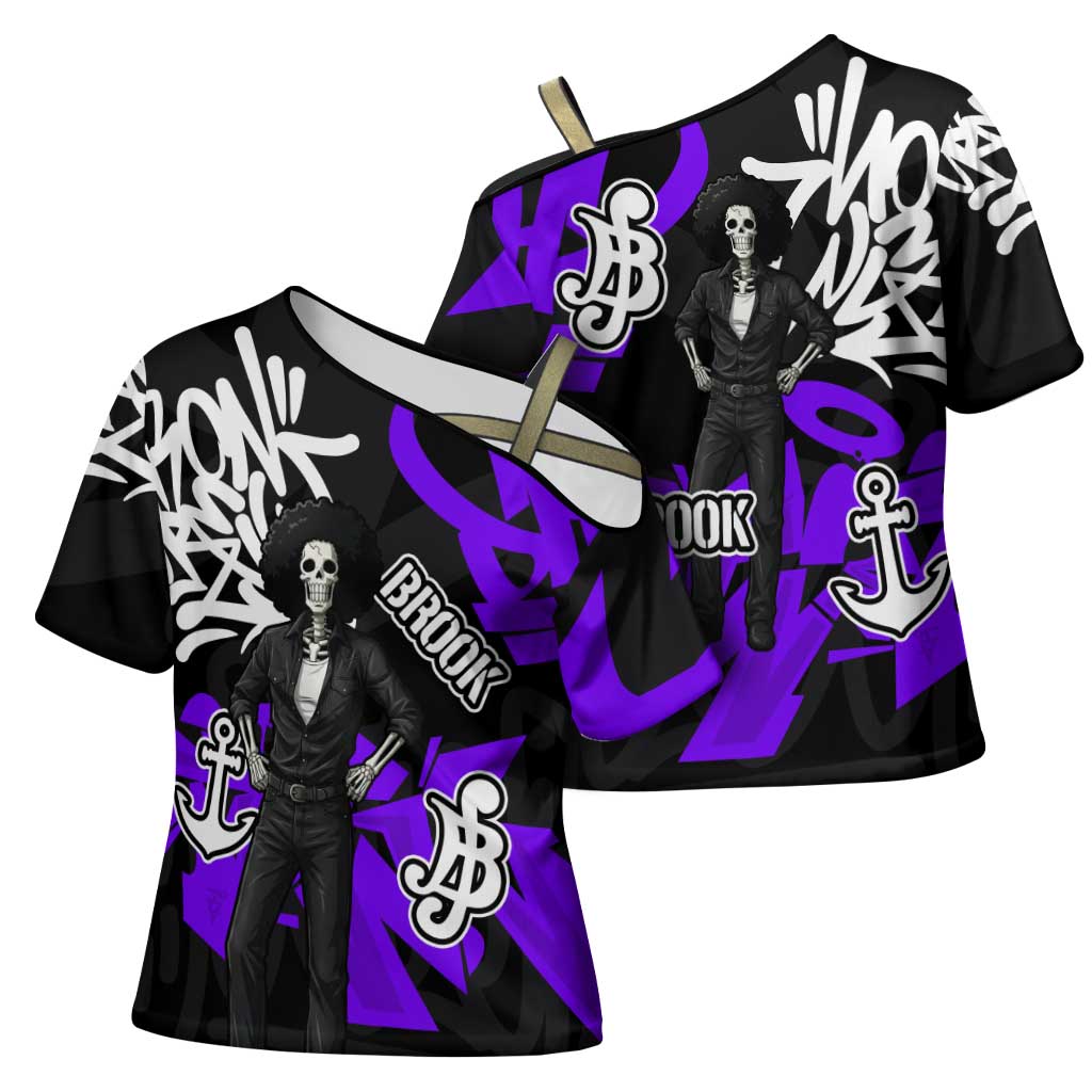 Brook One Piece Cross Shoulder Shirt Graffiti Street Art Anime Collage