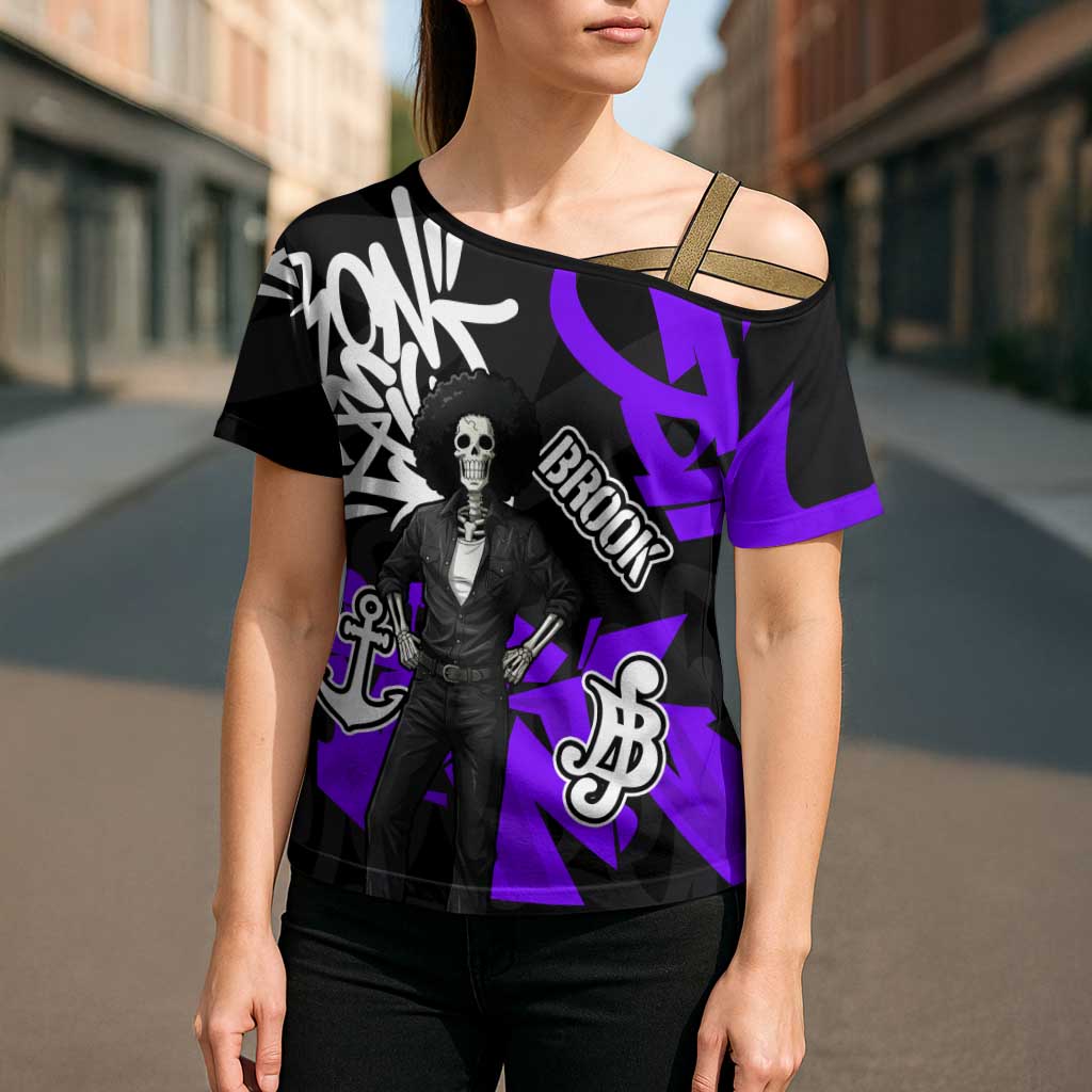 Brook One Piece Cross Shoulder Shirt Graffiti Street Art Anime Collage