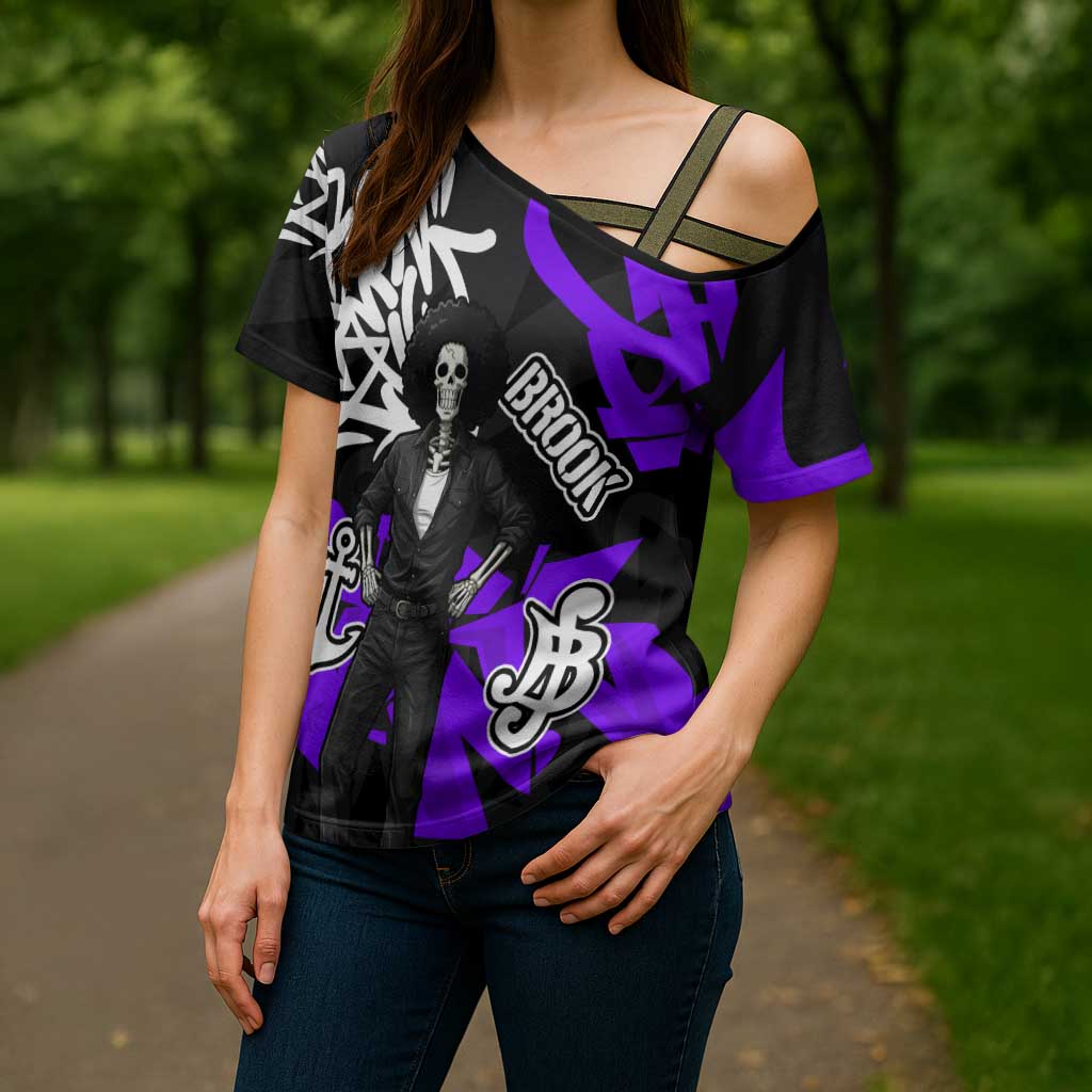 Brook One Piece Cross Shoulder Shirt Graffiti Street Art Anime Collage