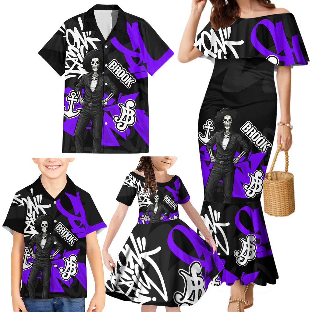 Brook One Piece Family Matching Mermaid Dress and Hawaiian Shirt Graffiti Street Art Anime Collage
