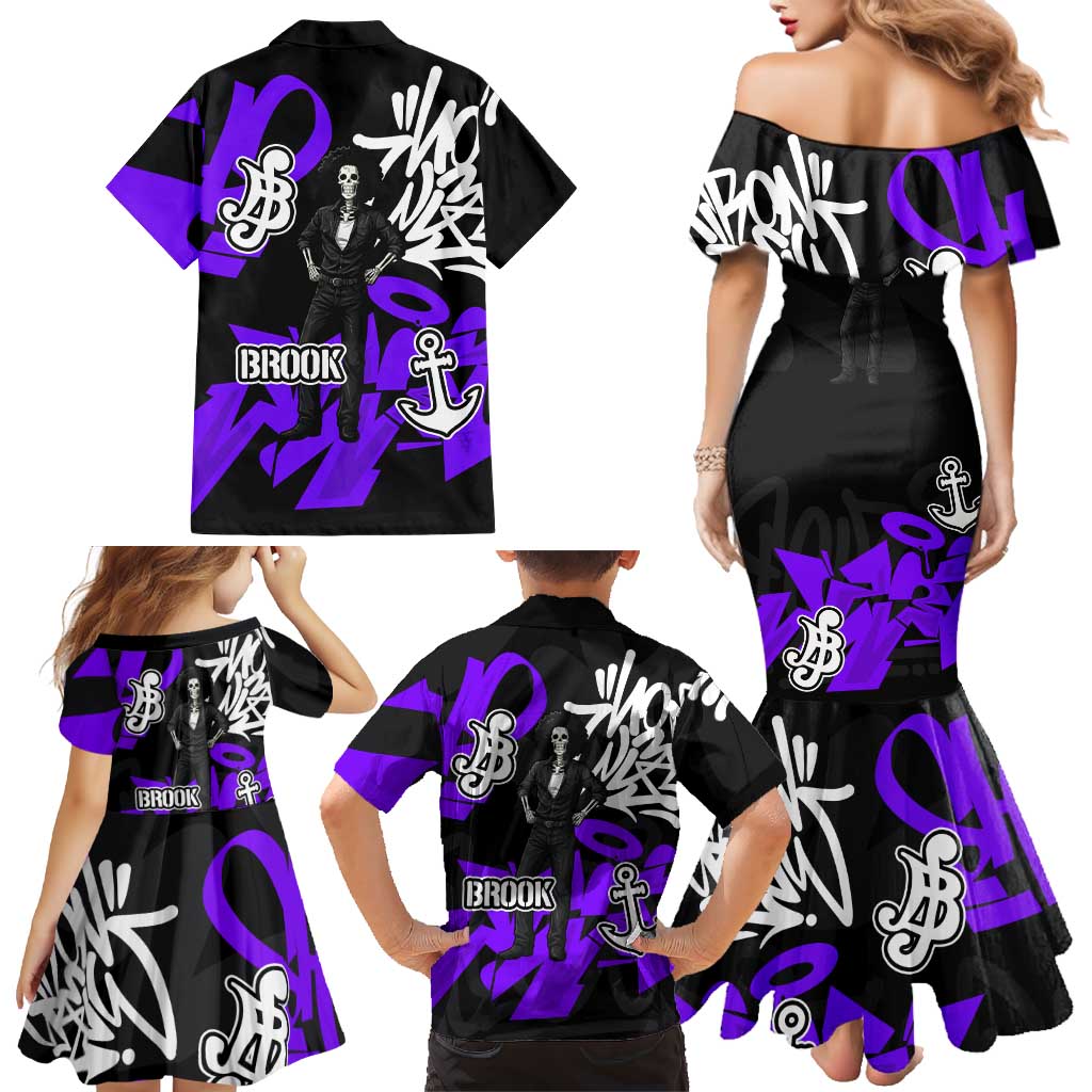 Brook One Piece Family Matching Mermaid Dress and Hawaiian Shirt Graffiti Street Art Anime Collage