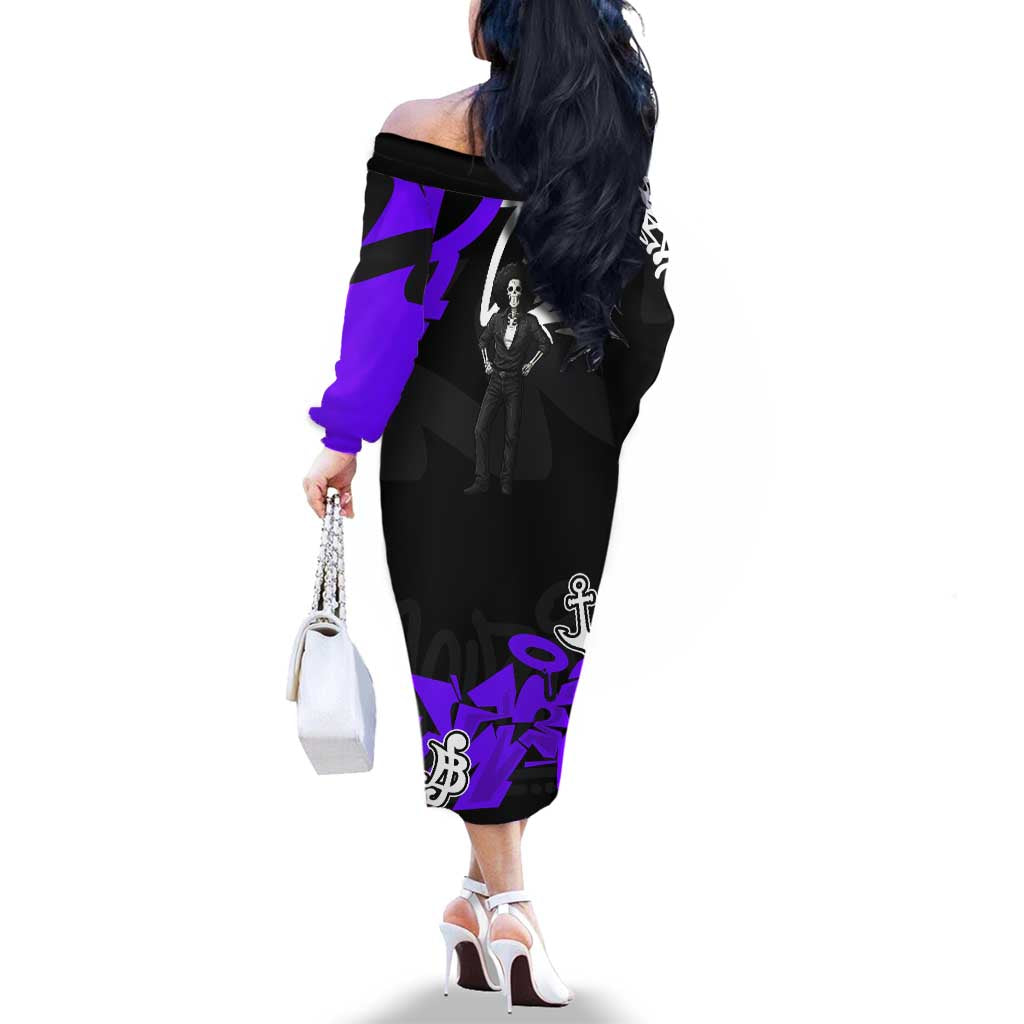 Brook One Piece Family Matching Off The Shoulder Long Sleeve Dress and Hawaiian Shirt Graffiti Street Art Anime Collage