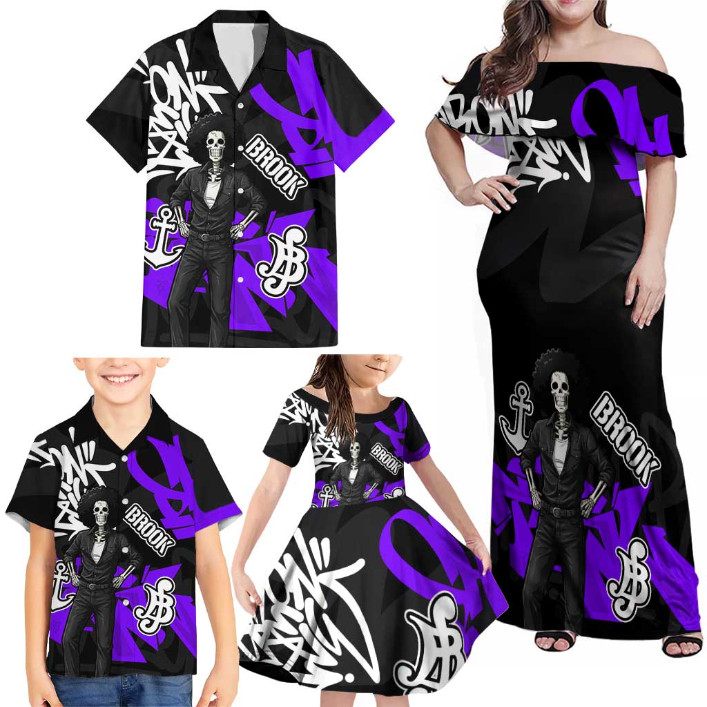 Brook One Piece Family Matching Off Shoulder Maxi Dress and Hawaiian Shirt Graffiti Street Art Anime Collage