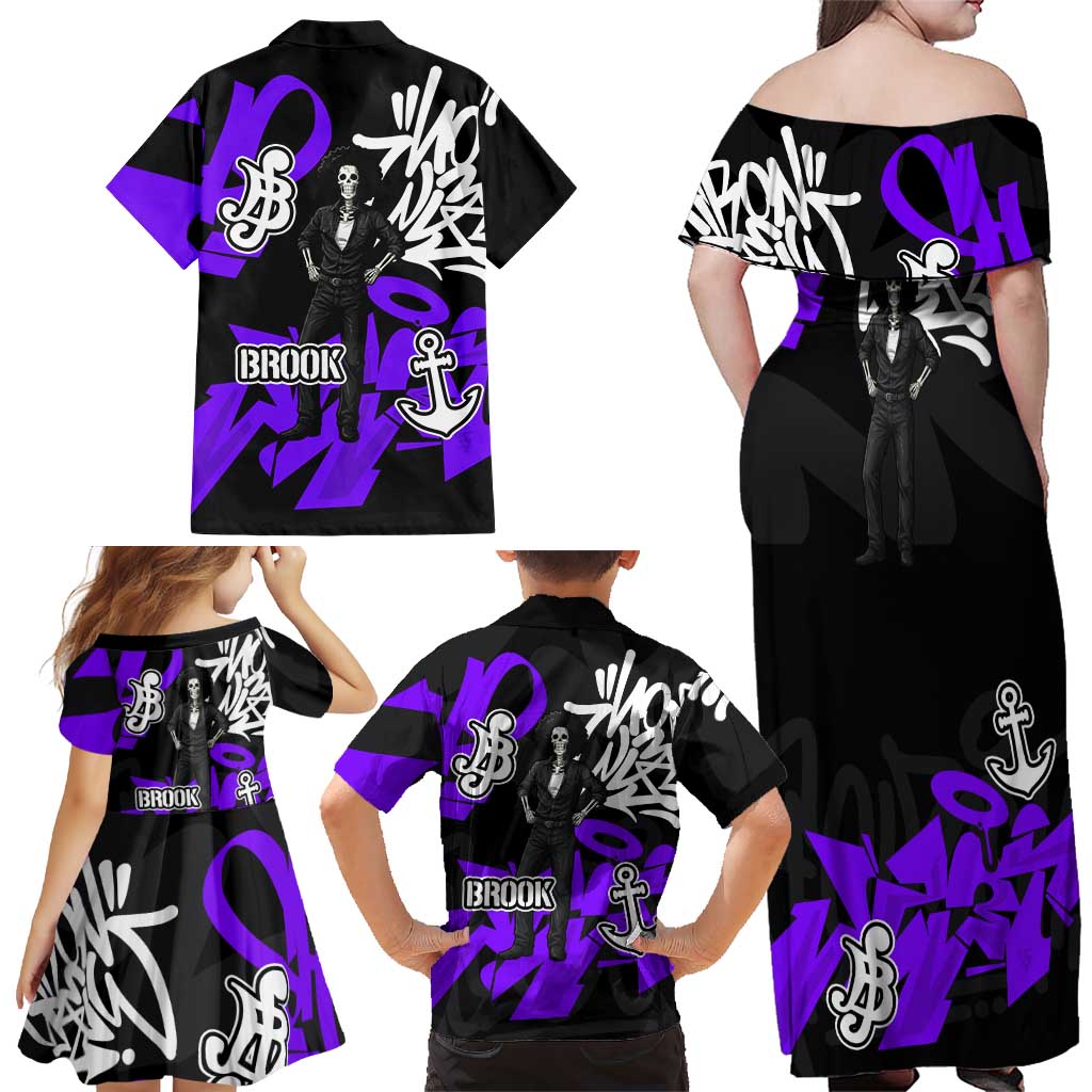Brook One Piece Family Matching Off Shoulder Maxi Dress and Hawaiian Shirt Graffiti Street Art Anime Collage