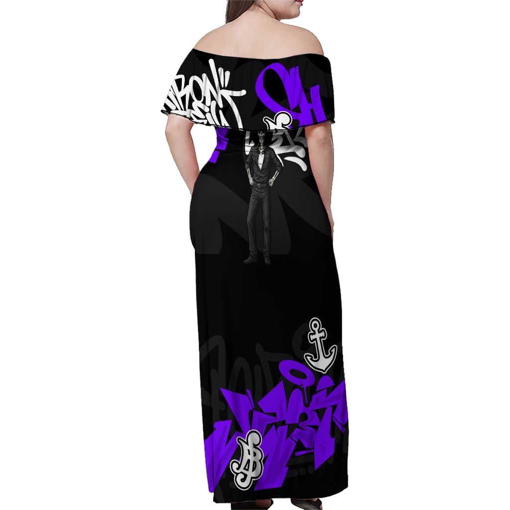 Brook One Piece Family Matching Off Shoulder Maxi Dress and Hawaiian Shirt Graffiti Street Art Anime Collage