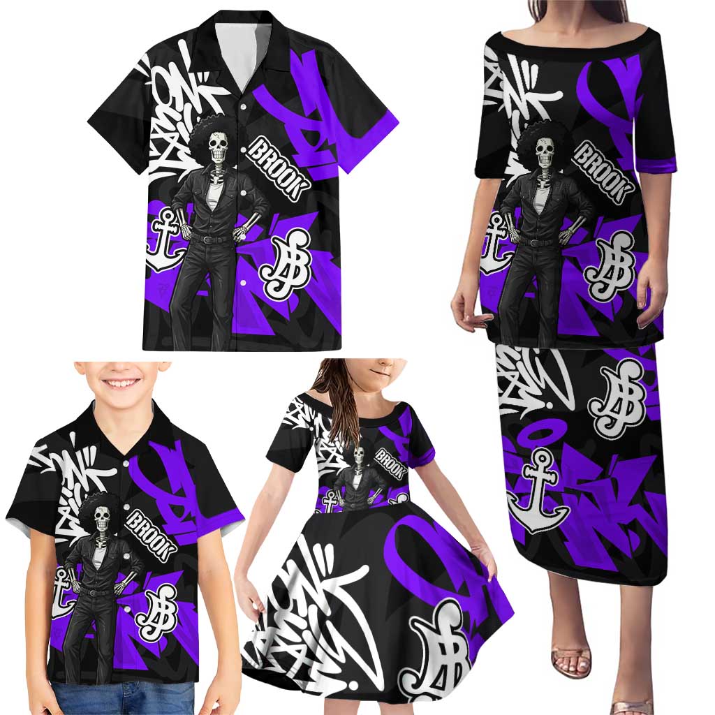 Brook One Piece Family Matching Puletasi and Hawaiian Shirt Graffiti Street Art Anime Collage