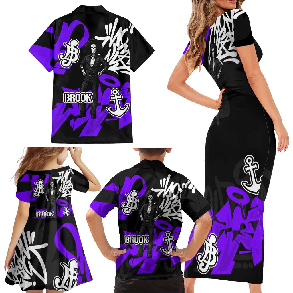 Brook One Piece Family Matching Short Sleeve Bodycon Dress and Hawaiian Shirt Graffiti Street Art Anime Collage