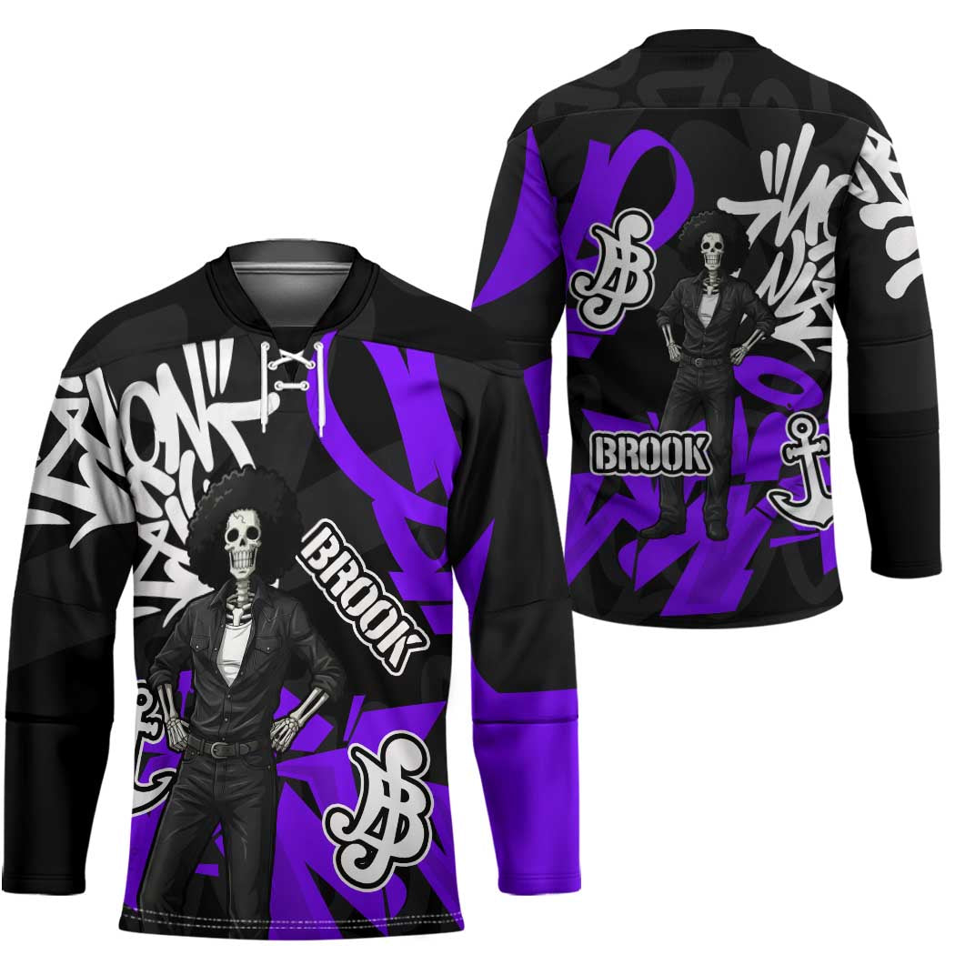 Brook One Piece Hockey Jersey Graffiti Street Art Anime Collage