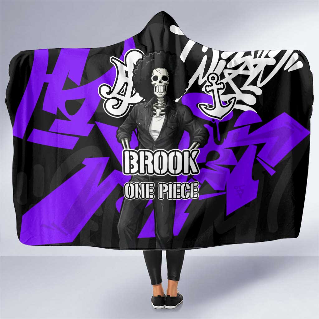 Brook One Piece Hooded Blanket Graffiti Street Art Anime Collage