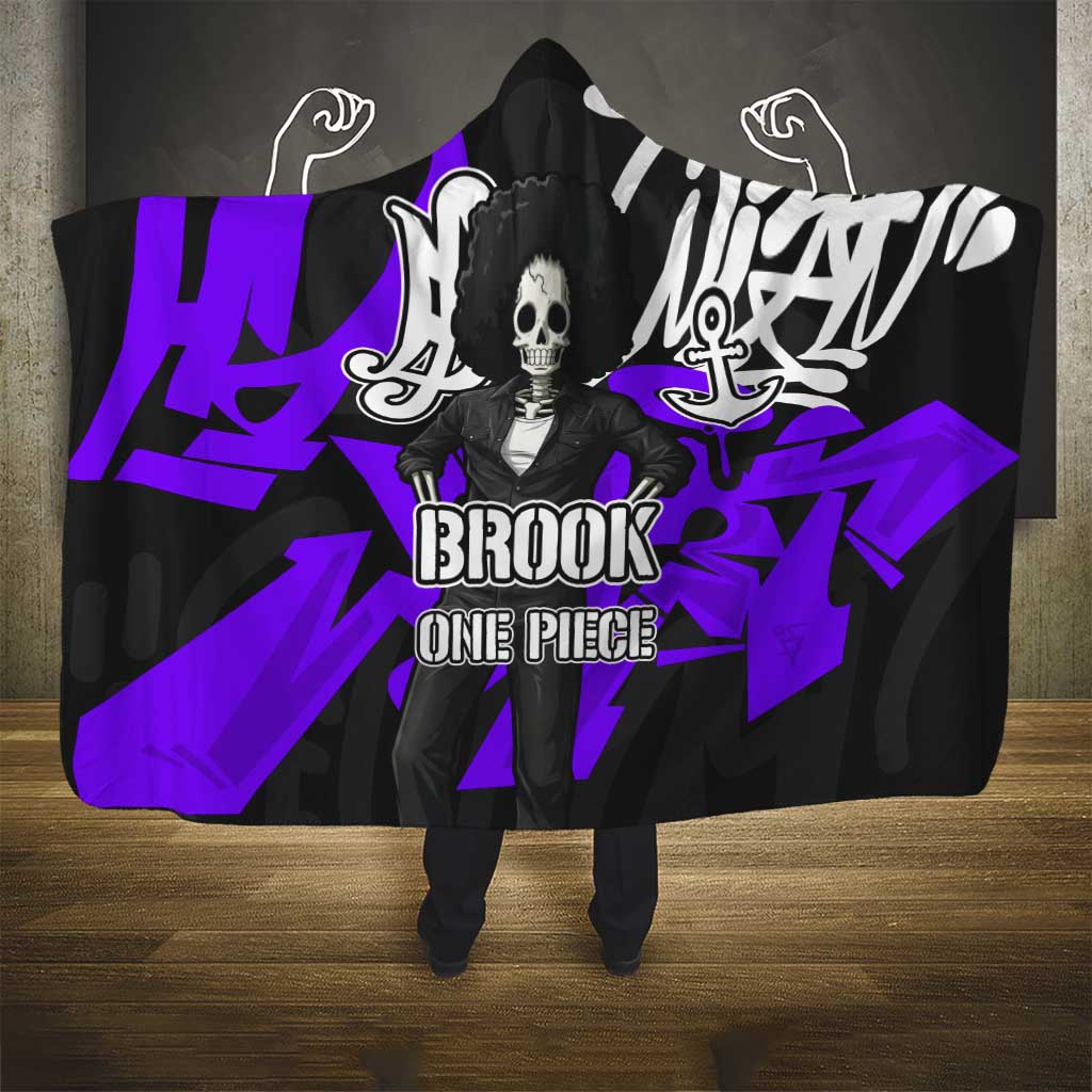 Brook One Piece Hooded Blanket Graffiti Street Art Anime Collage