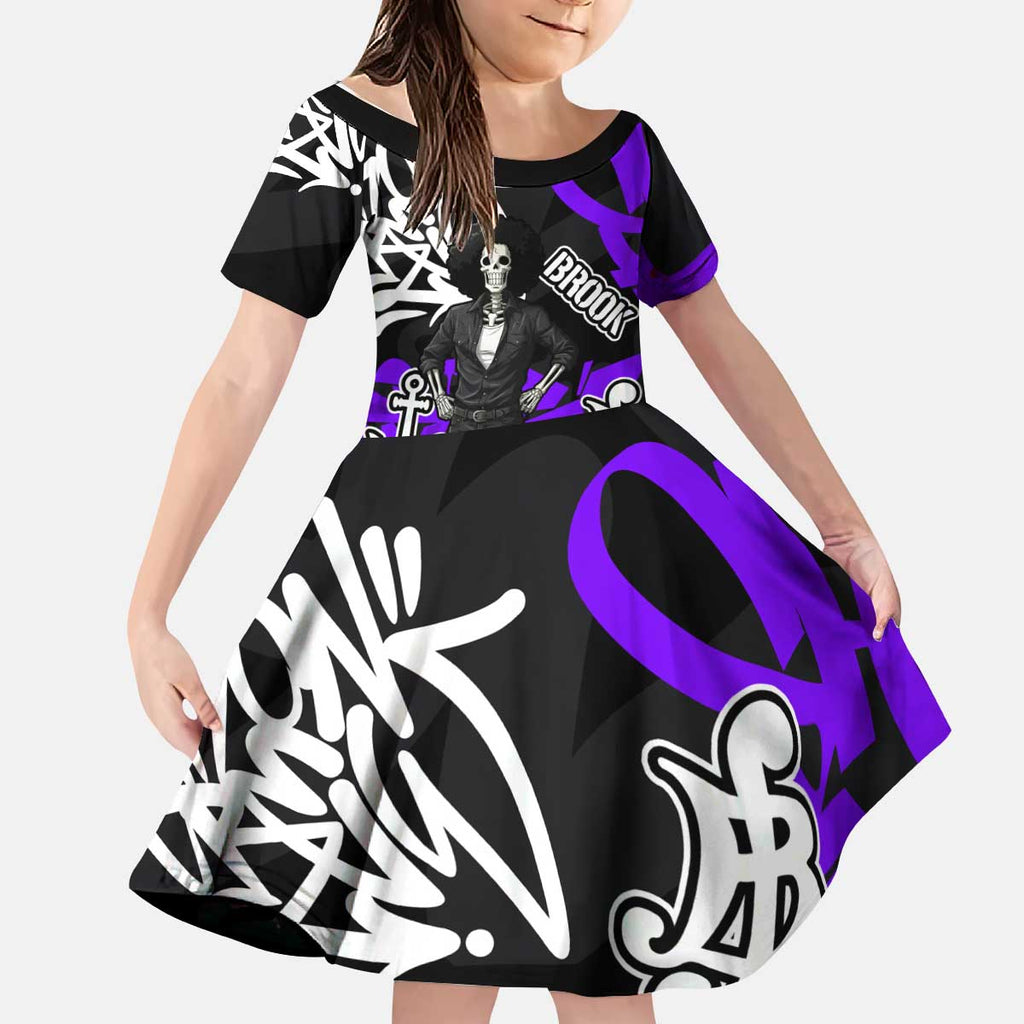 Brook One Piece Kid Short Sleeve Dress Graffiti Street Art Anime Collage