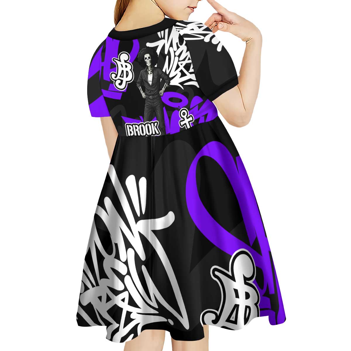 Brook One Piece Kid Short Sleeve Dress Graffiti Street Art Anime Collage